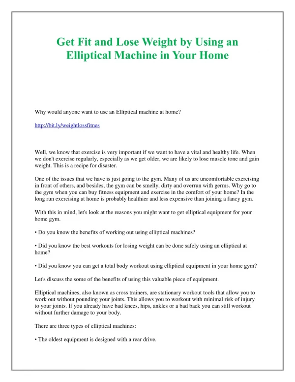 Get Fit and Lose Weight by Using an Elliptical Machine in Your Home