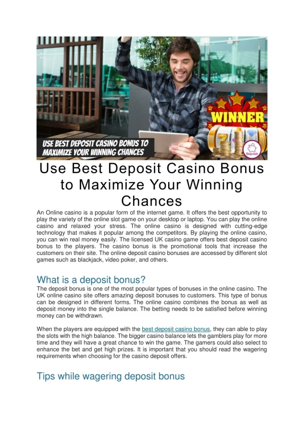 Use Best Deposit Casino Bonus to Maximize Your Winning Chances
