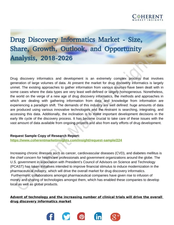 Drug Discovery Informatics Market by Sales, Revenue, Price and Gross Margin (2018-2026)
