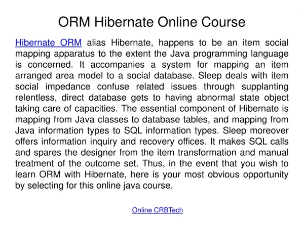 ORM with Hibernate Online Course | Best ORM Hibernet Certification