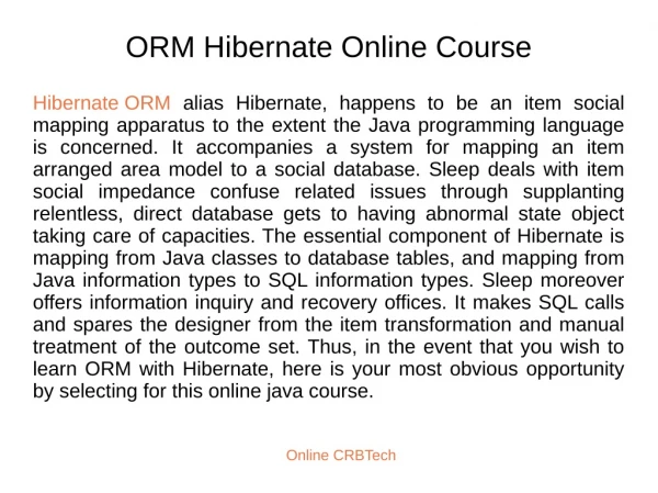 ORM with Hibernate Online Course | Best ORM Hibernet Certification