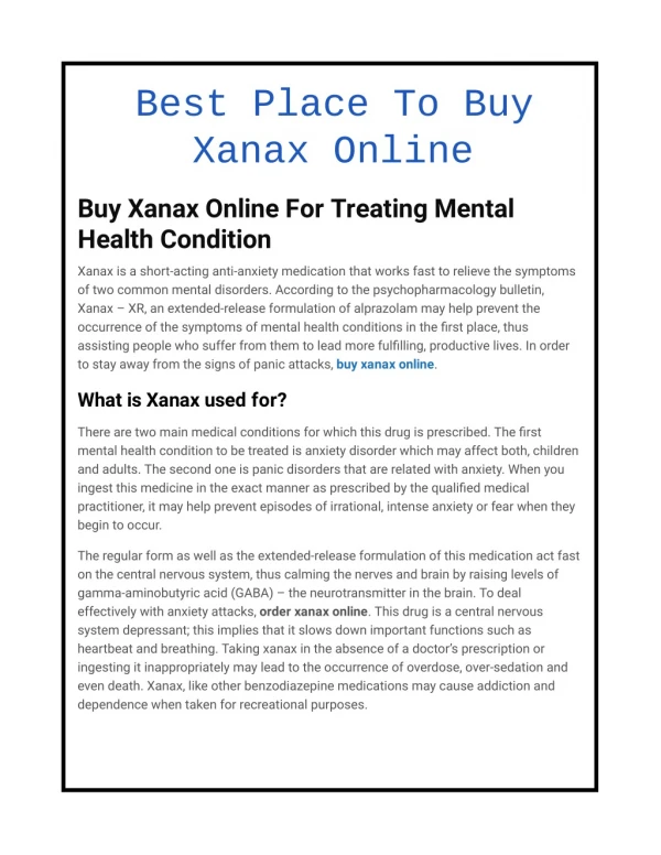 Best Place To Buy Xanax Online