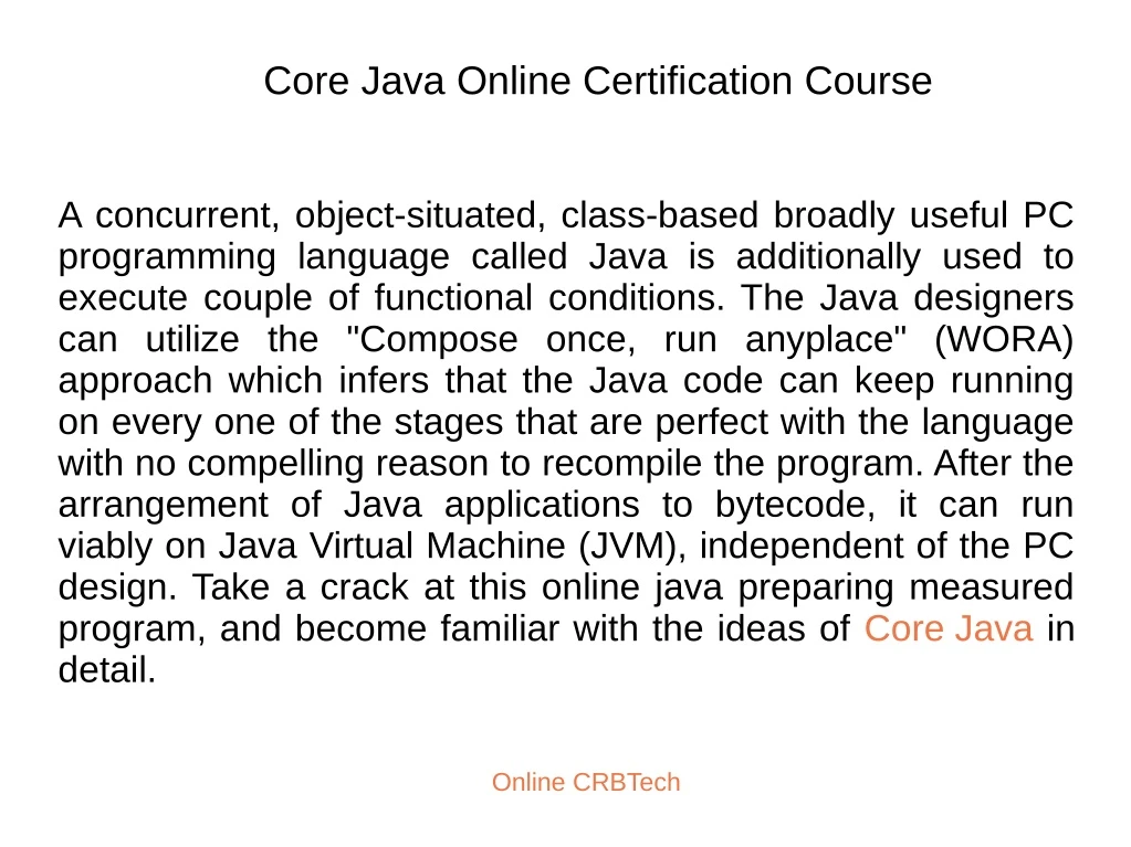 core java online certification course