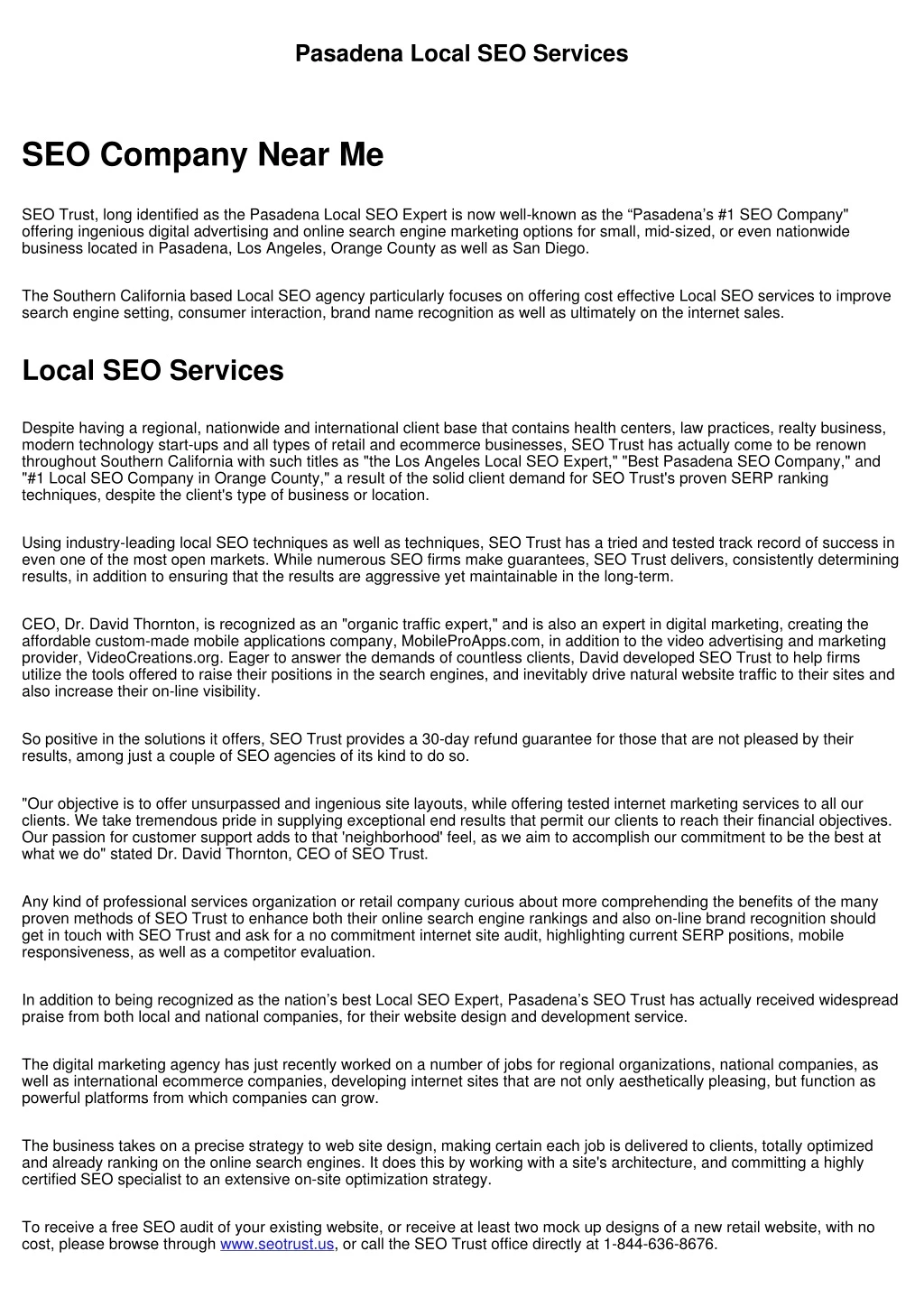 pasadena local seo services