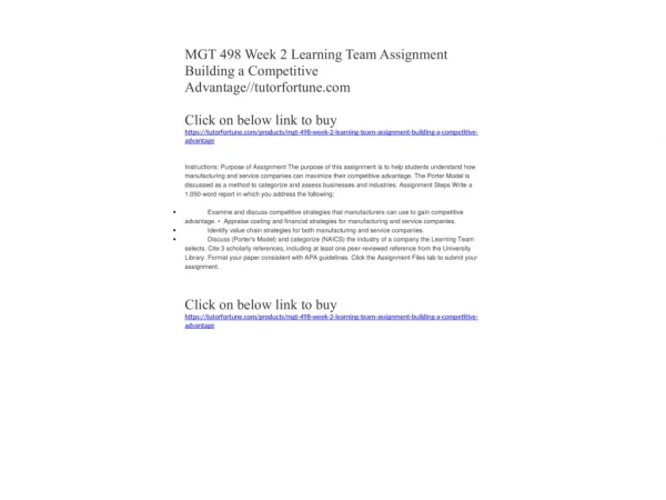 MGT 498 Week 2 Learning Team Assignment Building a Competitive Advantage//tutorfortune.com