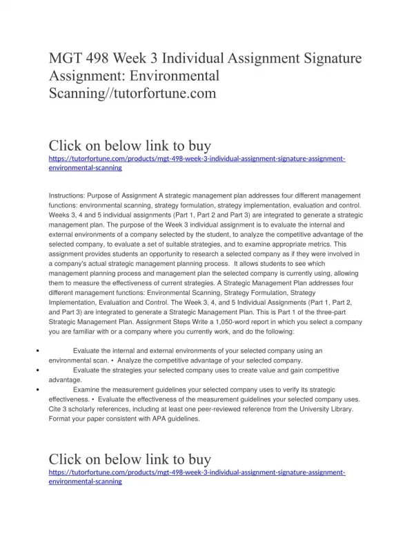 MGT 498 Week 3 Individual Assignment Signature Assignment: Environmental Scanning//tutorfortune.com