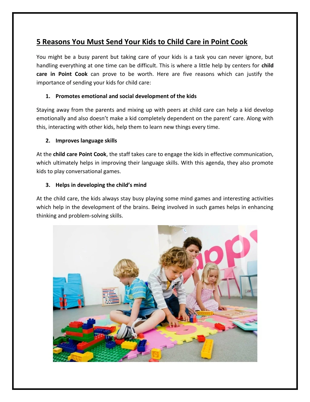 5 reasons you must send your kids to child care