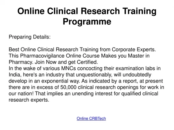 Clinical Research Online Courses