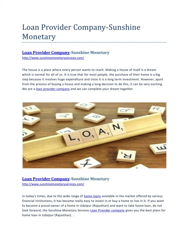 Loan Provider Company-Sunshine Monetary