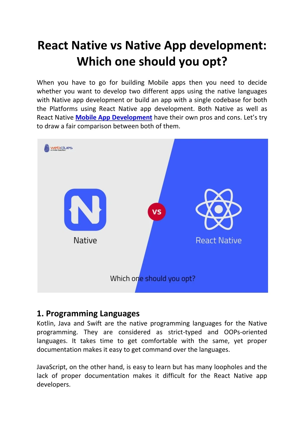 react native vs native app development which