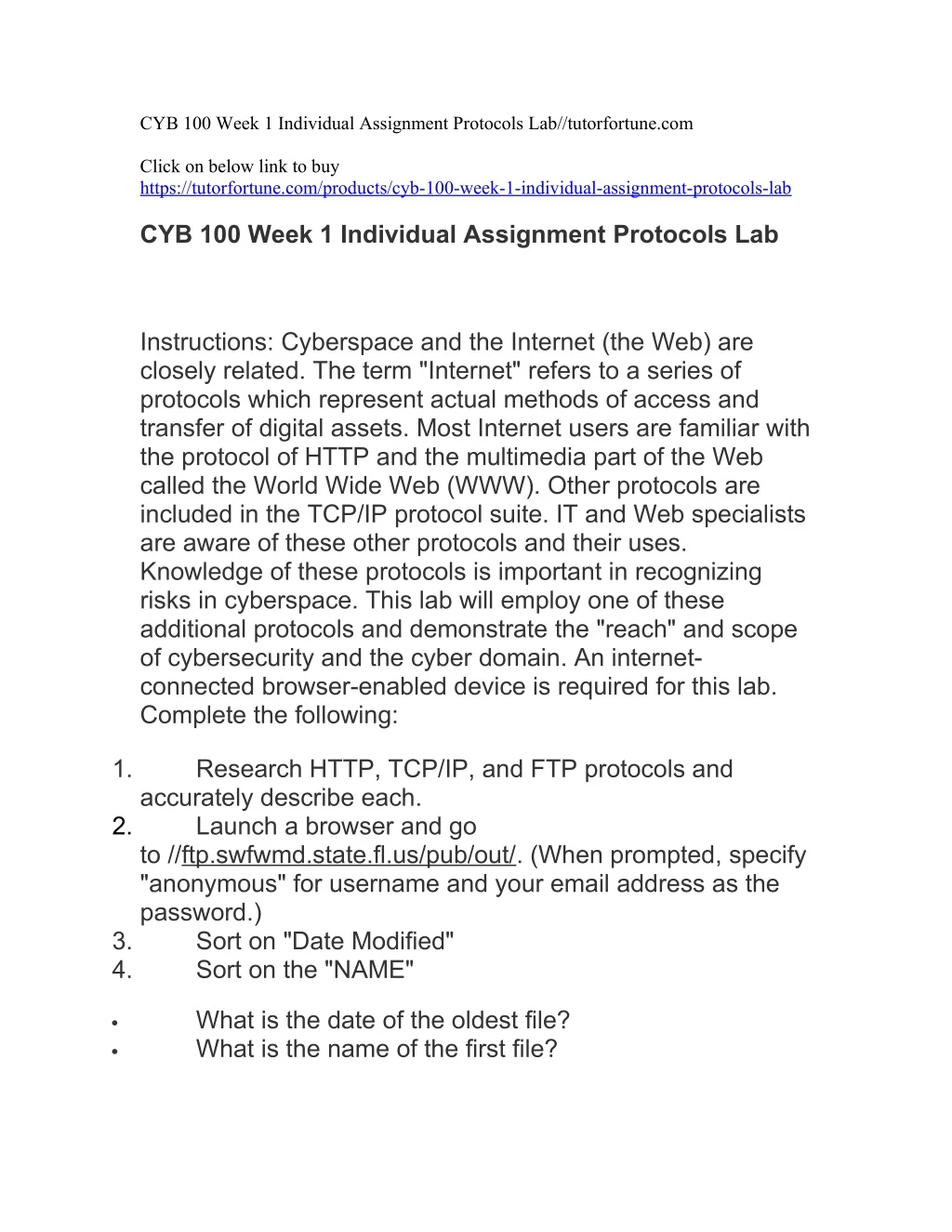 cyb 100 week 1 individual assignment protocols