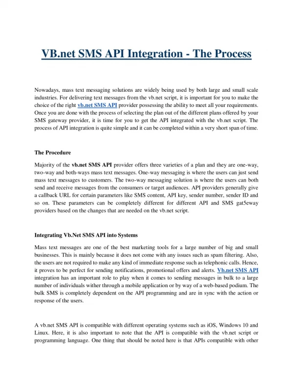 VB.net SMS API Integration