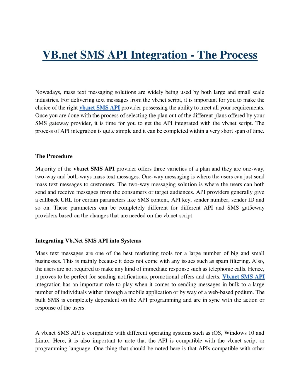 vb net sms api integration the process
