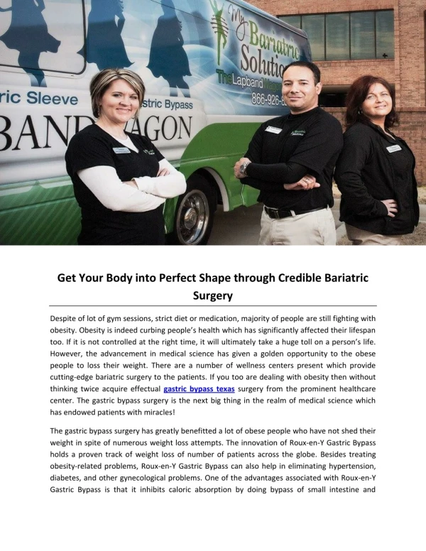 Get Your Body into Perfect Shape through Credible Bariatric Surgery