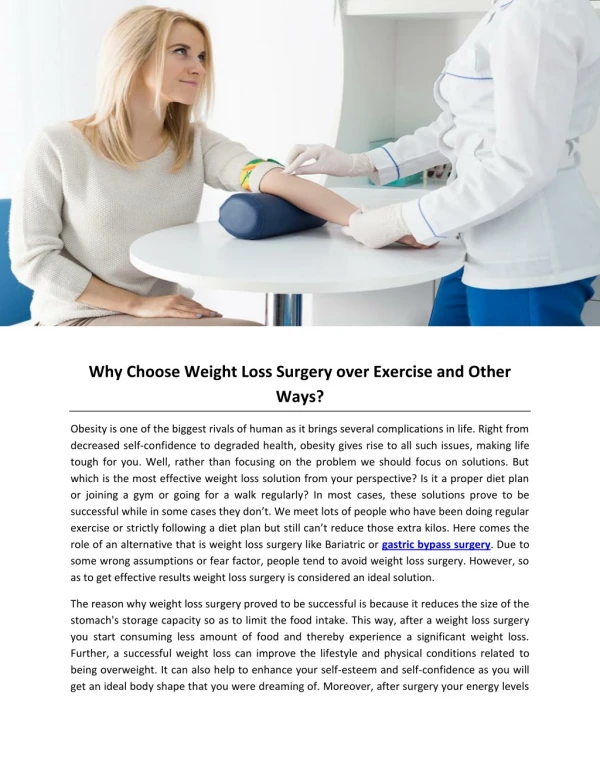 Why Choose Weight Loss Surgery over Exercise and Other Ways?