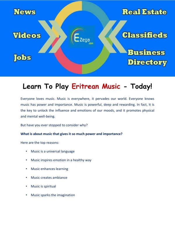 Learn To Play Eritrean Music - Today!