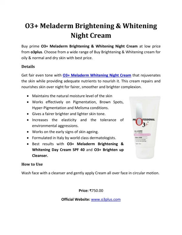 O3 Meladerm Brightening & Whitening Night Cream
