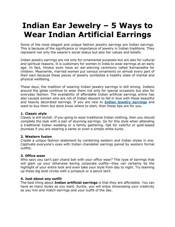 Indian Ear Jewelry – 5 Ways to Wear Indian Artificial Earrings