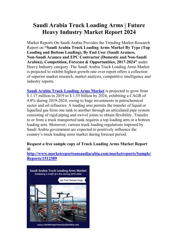 Saudi Arabia Truck Loading Arms | Future Heavy Industry Market Report 2024