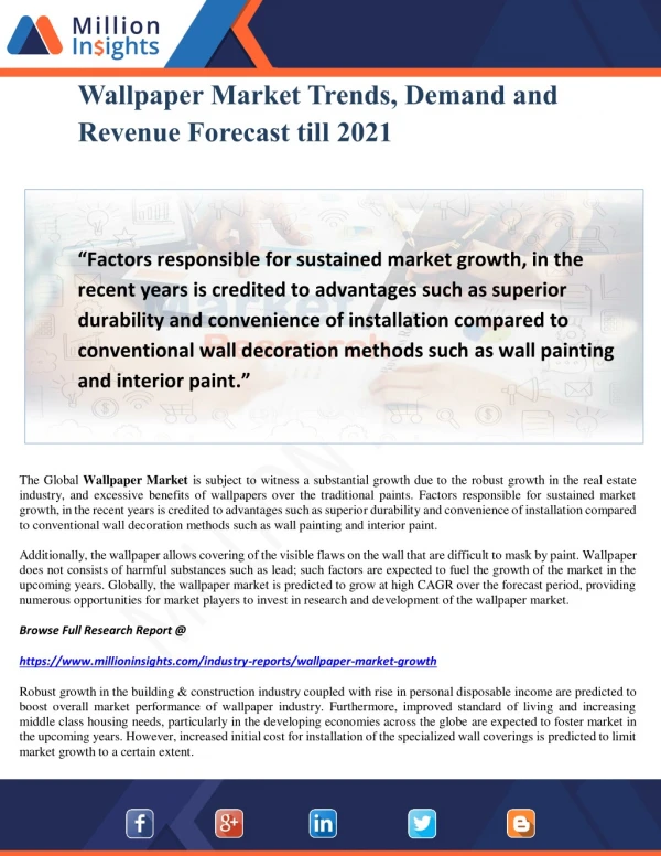 Wallpaper Market Trends, Demand and Revenue Forecast till 2021