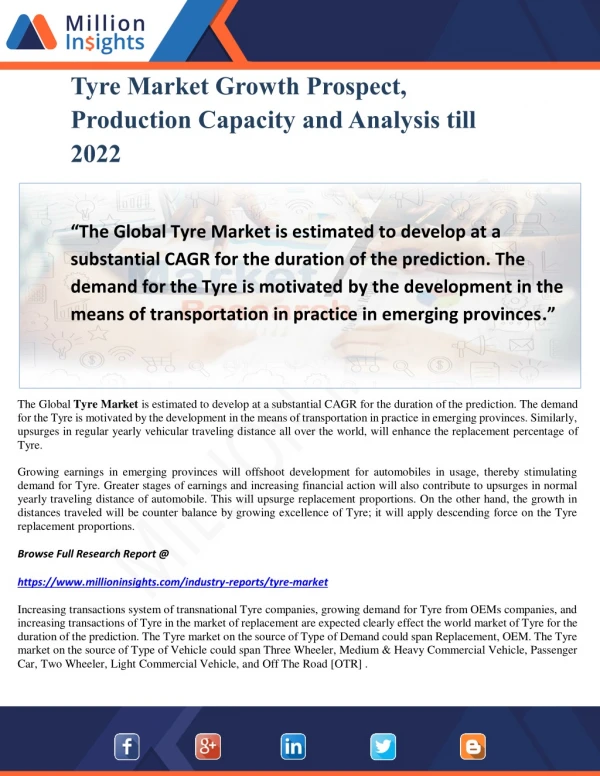 Tyre Market Growth Prospect, Production Capacity and Analysis till 2022