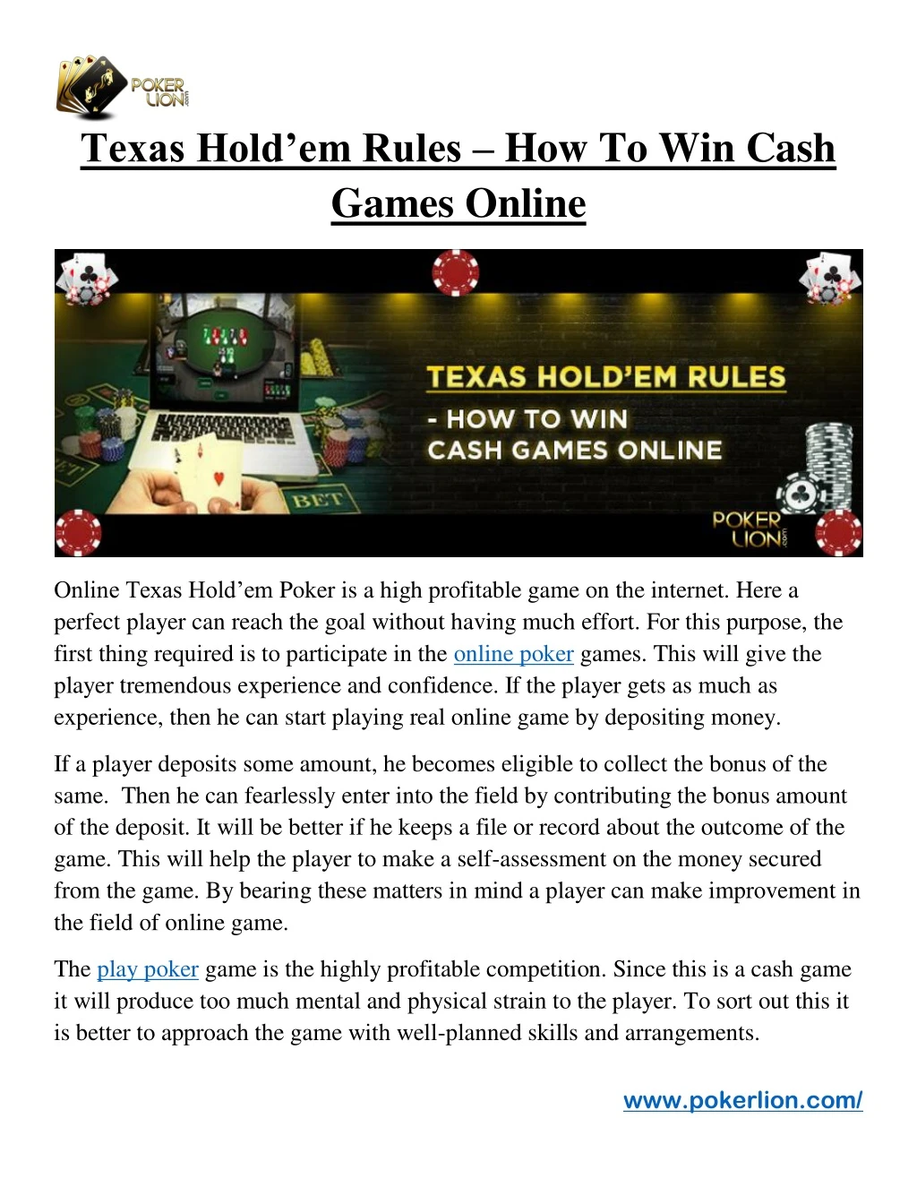 texas hold em rules how to win cash games online