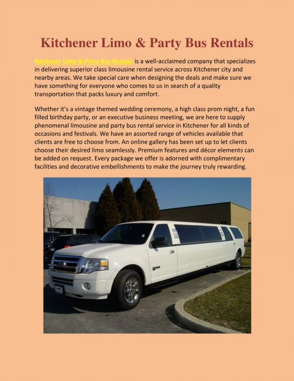Kitchener Limo And Party Bus Rentals