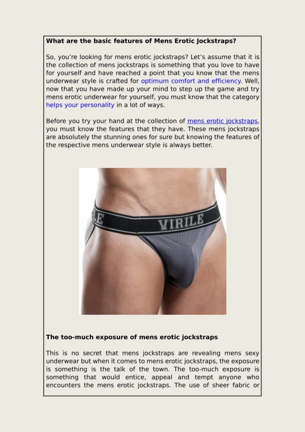 What are the basic features of Mens Erotic Jockstraps?