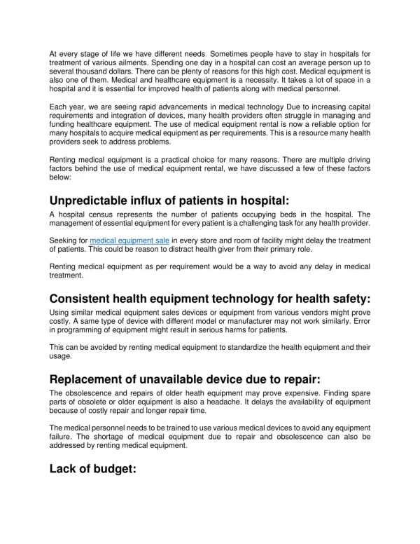 Options Beyond Purchasing: A Case For Hospital Equipment Rental