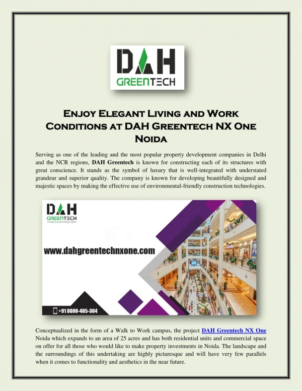 Enjoy Elegant Living and Work Conditions at DAH Greentech NX One Noida