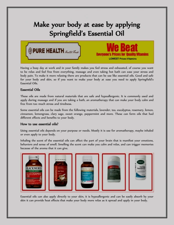Make your body at ease by applying Springfield’s Essential Oil
