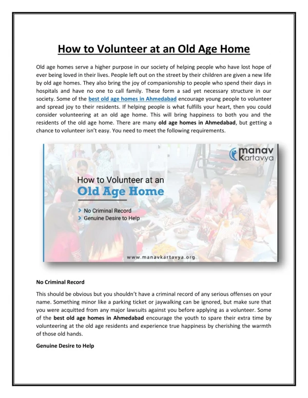 How to Volunteer at an Old Age Home