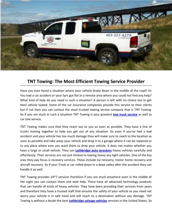 TNT Towing: The Most Efficient Towing Service Provider