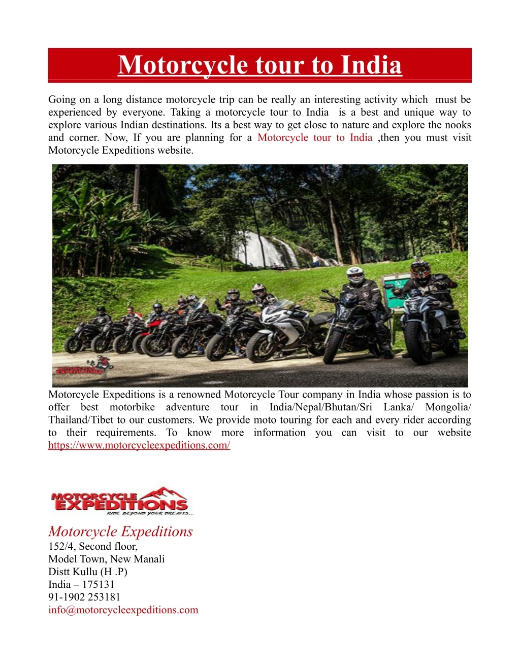 motorcycle tour to india