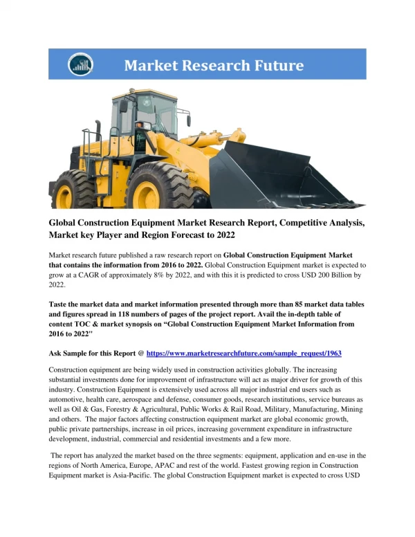 Construction Equipment Market Research Report - Forecast to 2022