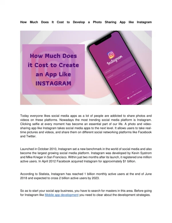 How Much Does It Cost to Develop a Photo Sharing App like Instagram