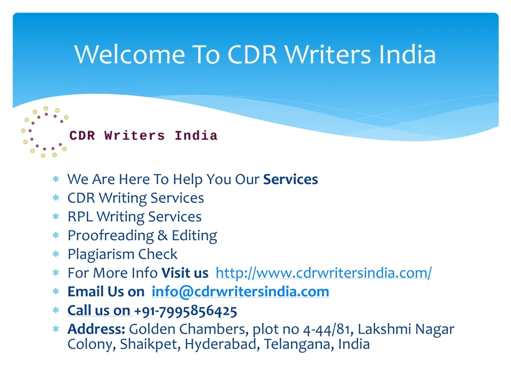 welcome to cdr writers india