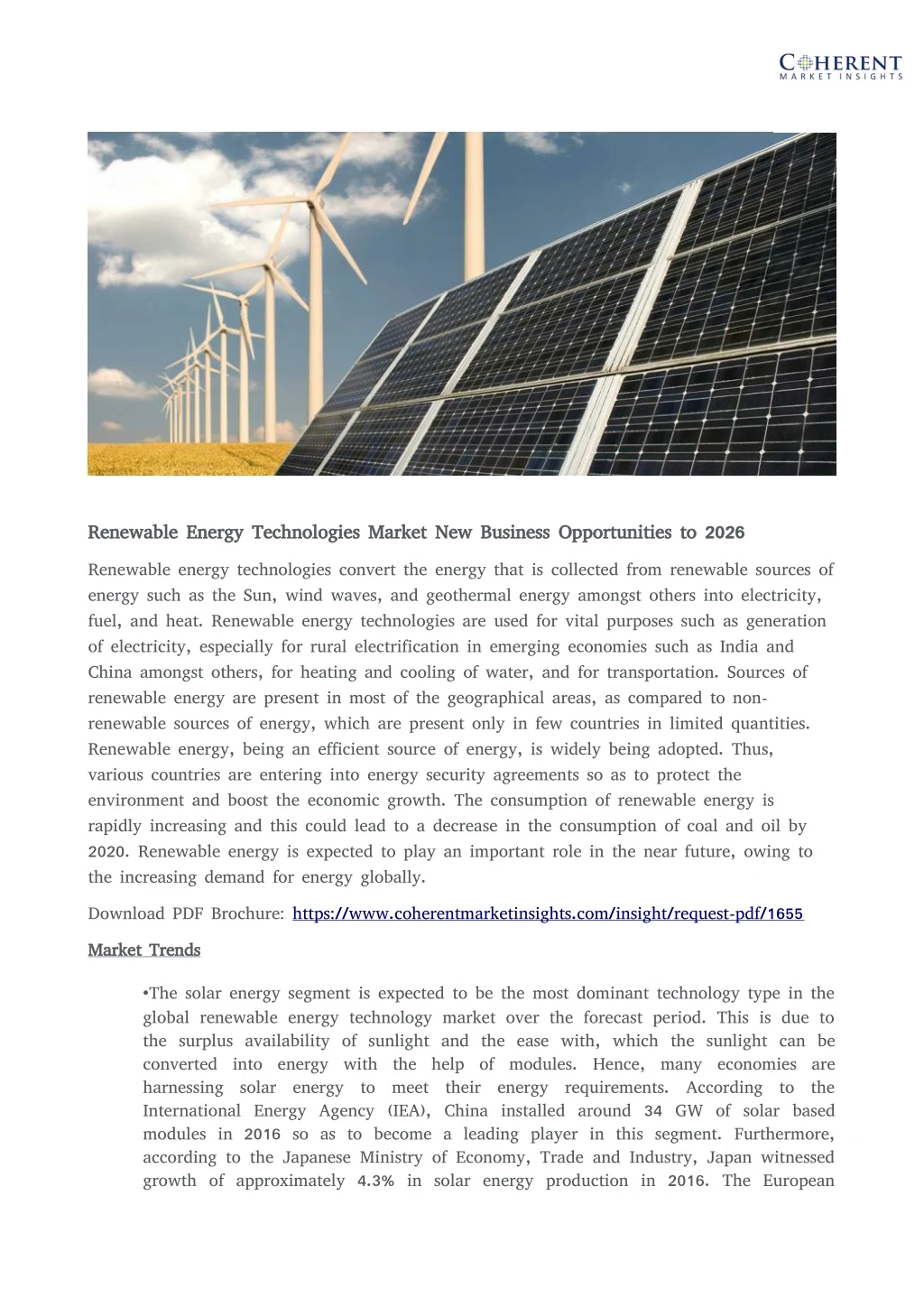 renewable energy technologies market new business