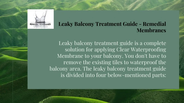 Leaky Balcony Treatment Guide - Remedial Membranes