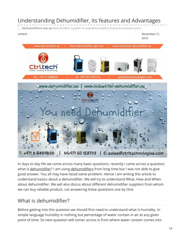 Understanding Dehumidifier, its features and Advantages. #dehumidifiersupplier