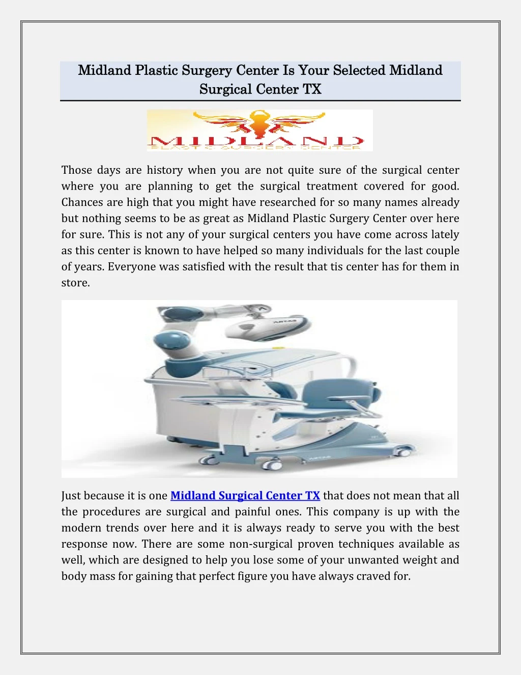 midland plastic surgery center is your selected