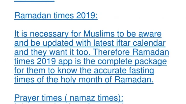 Ramadan Calendar 2019 Time Table, Prayers,Duas