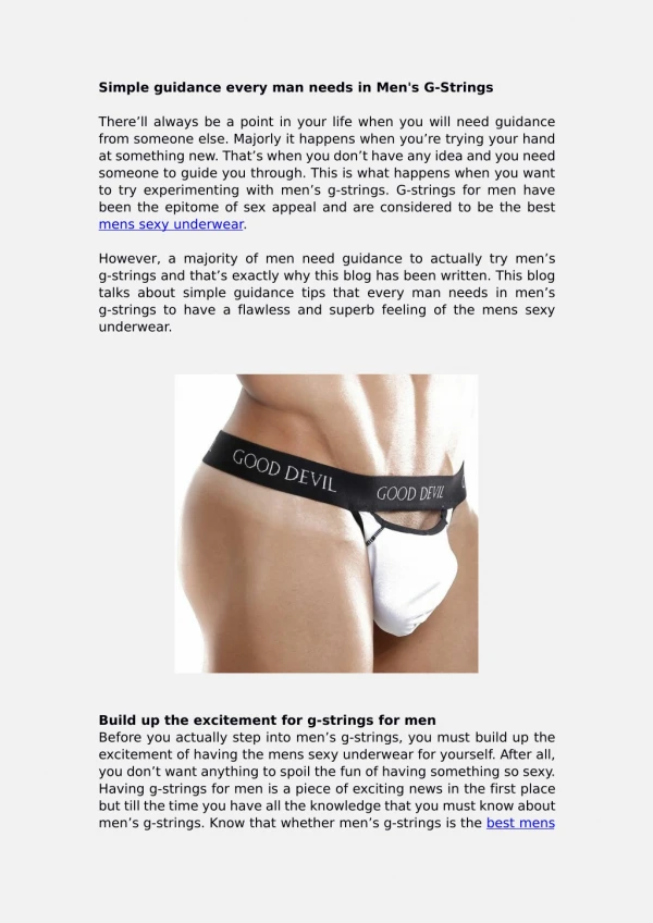 Simple guidance every man needs in Mens G-Strings