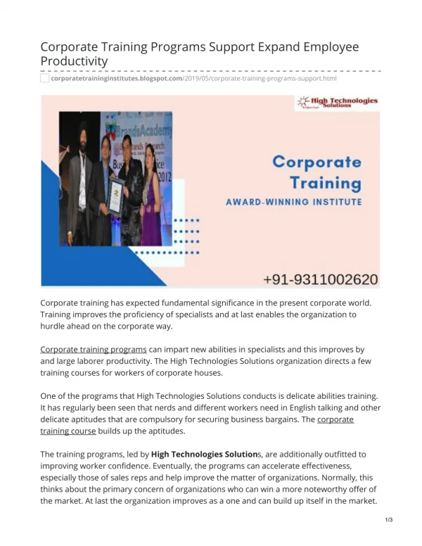 Why is corporate training important for a business?