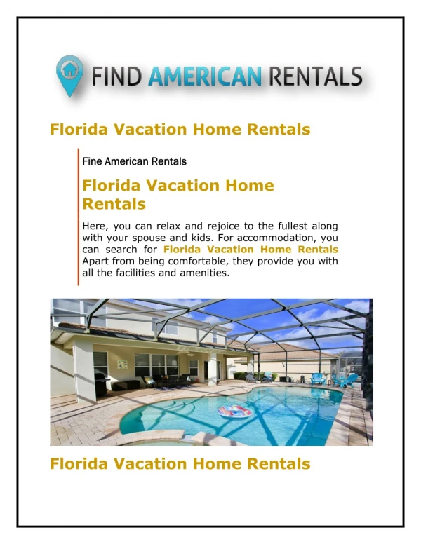 Florida Vacation Home Rentals