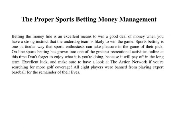 The Proper Sports Betting Money Management