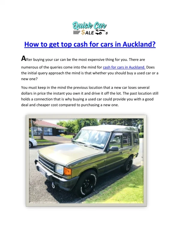 How to get top cash for cars in Auckland Quick Car Sale?