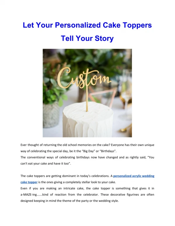 Let Your Personalized Cake Toppers Tell Your Story