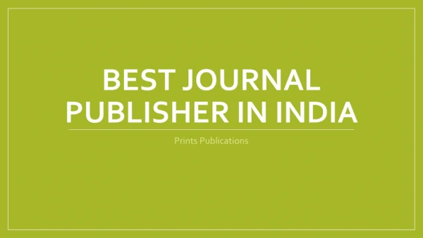 Journal Publisher in India - Prints Publications