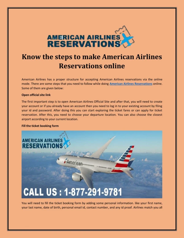Know the steps to make American Airlines Reservations online